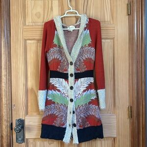 Anthropologie’s Lia Molly New Orleans Winter Holiday Red Fern Sweatercoat